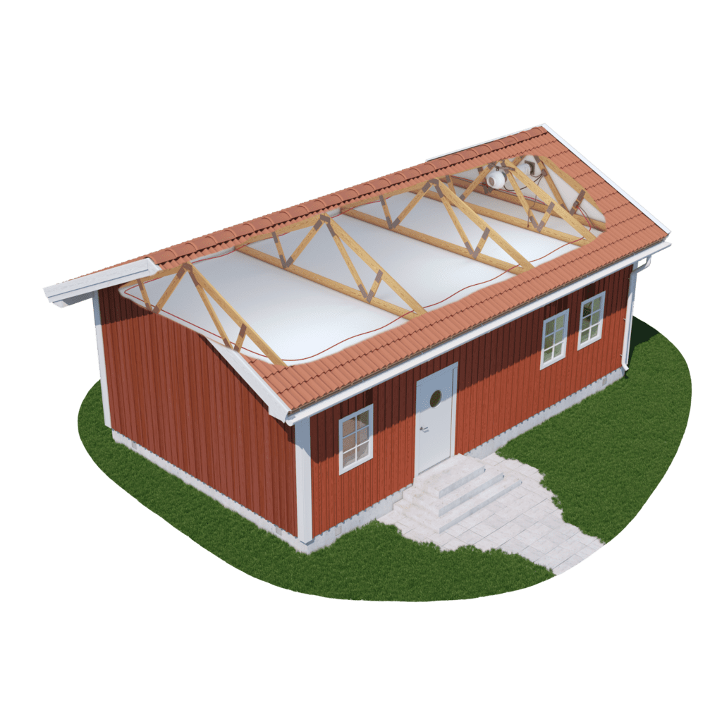 Illustration av installerad vindsavfuktare Vind classic från Trygghetsvakten.