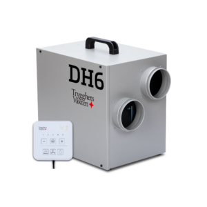 DH6 energieffektiv tyst sorptionsavfuktare med smart styrning och display i hemmet för fast installation.